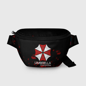 Поясная сумка 3D с принтом UMBRELLA CORP в Рязани, 100% полиэстер | плотная ткань, ремень с регулируемой длиной, внутри несколько карманов для мелочей, основное отделение и карман с обратной стороны сумки застегиваются на молнию | biohazard | biohazard 7 | crocodile | fang | game | hand | monster | new umbrella | resident evil | resident evil 7 | umbrella | umbrella corp | umbrella corporation | zombie | обитель