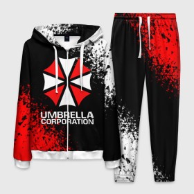 Мужской костюм 3D с принтом UMBRELLA CORPORATION. в Рязани, 100% полиэстер | Манжеты и пояс оформлены тканевой резинкой, двухслойный капюшон со шнурком для регулировки, карманы спереди | corp | corporation | resident evil | umbrella | umbrella corporation | зомби апокалипсис | зонт | игра