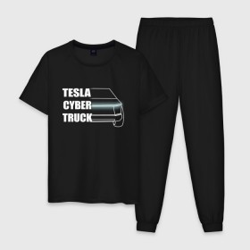 Мужская пижама хлопок с принтом Tesla Cybertruck в Рязани, 100% хлопок | брюки и футболка прямого кроя, без карманов, на брюках мягкая резинка на поясе и по низу штанин
 | Тематика изображения на принте: 