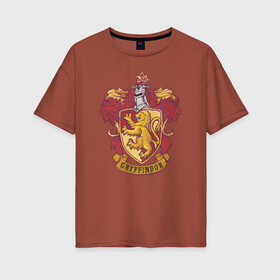 Женская футболка хлопок Oversize с принтом Coat of gryffindor в Рязани, 100% хлопок | свободный крой, круглый ворот, спущенный рукав, длина до линии бедер
 | vdgerir | гарри поттер | гриффиндор | дамблдор | добби | слизерин | хогвартс