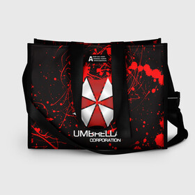 Сумка-шоппер 3D с принтом UMBRELLA CORP в Рязани, 100% полиэстер | застегивается на металлическую кнопку; внутренний карман застегивается на молнию. Стенки укреплены специальным мягким материалом, чтобы защитить содержимое от несильных ударов
 | biohazard | biohazard 7 | crocodile | fang | game | hand | monster | new umbrella | resident evil | resident evil 7 | umbrella | umbrella corp | umbrella corporation | zombie | обитель