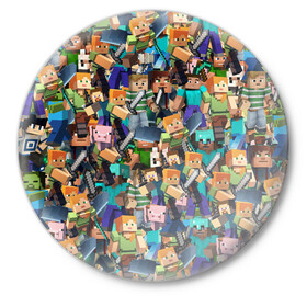Значок с принтом MINECRAFT ПЕРСОНАЖИ в Рязани,  металл | круглая форма, металлическая застежка в виде булавки | game | minecraft | блоки | игра | квадраты | компьютерная игра | крипер | майнкрафт | персонажи
