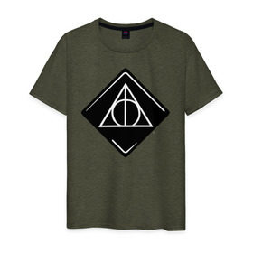 Мужская футболка хлопок с принтом Deathly Hallows в Рязани, 100% хлопок | прямой крой, круглый вырез горловины, длина до линии бедер, слегка спущенное плечо. | deathly hallows | vdgerir | гарри поттер | гриффиндор | дамблдор | добби | слизерин | хогвартс