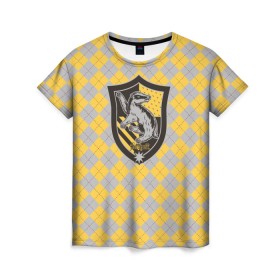 Женская футболка 3D с принтом Coat of Hufflepuff в Рязани, 100% полиэфир ( синтетическое хлопкоподобное полотно) | прямой крой, круглый вырез горловины, длина до линии бедер | vdgerir | гарри поттер | гриффиндор | дамблдор | добби | слизерин | хогвартс