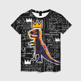 Женская футболка 3D с принтом Basquiat Dinosaur в Рязани, 100% полиэфир ( синтетическое хлопкоподобное полотно) | прямой крой, круглый вырез горловины, длина до линии бедер | Тематика изображения на принте: art | louis vuitton | lv