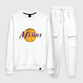 Женский костюм хлопок с принтом Lakers - Black Mamba в Рязани, 100% хлопок | на свитшоте круглая горловина, мягкая резинка по низу. Брюки заужены к низу, на них два вида карманов: два 