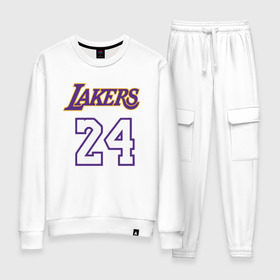 Женский костюм хлопок с принтом Lakers 24 в Рязани, 100% хлопок | на свитшоте круглая горловина, мягкая резинка по низу. Брюки заужены к низу, на них два вида карманов: два 