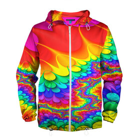 Мужская ветровка 3D с принтом TIE-DYE в Рязани, 100% полиэстер | подол и капюшон оформлены резинкой с фиксаторами, два кармана без застежек по бокам, один потайной карман на груди | abstract | abstraction | color | fractal | geometry | paitnt | polygon | polygonal | psy | абстракция | геометрия | краски | неоновые | полигоны | психоделика | фрактал