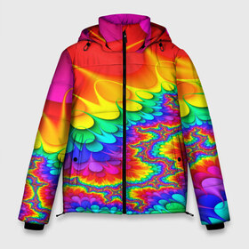 Мужская зимняя куртка 3D с принтом TIE-DYE в Рязани, верх — 100% полиэстер; подкладка — 100% полиэстер; утеплитель — 100% полиэстер | длина ниже бедра, свободный силуэт Оверсайз. Есть воротник-стойка, отстегивающийся капюшон и ветрозащитная планка. 

Боковые карманы с листочкой на кнопках и внутренний карман на молнии. | abstract | abstraction | color | fractal | geometry | paitnt | polygon | polygonal | psy | абстракция | геометрия | краски | неоновые | полигоны | психоделика | фрактал