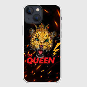 Чехол для iPhone 13 mini с принтом the Queen в Рязани,  |  | queen | большая кошка | королева | корона | кошка | леопард | львица | молния