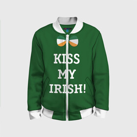 Детский бомбер 3D с принтом Kiss my Irish в Рязани, 100% полиэстер | застегивается на молнию, по бокам два кармана без застежек, мягкие манжеты, по низу бомбера и на воротнике — эластичная резинка | британия | день святого патрика | золото | ирландия