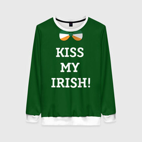 Женский свитшот 3D с принтом Kiss my Irish в Рязани, 100% полиэстер с мягким внутренним слоем | круглый вырез горловины, мягкая резинка на манжетах и поясе, свободная посадка по фигуре | британия | день святого патрика | золото | ирландия