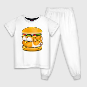 Детская пижама хлопок с принтом Корги в Рязани, 100% хлопок |  брюки и футболка прямого кроя, без карманов, на брюках мягкая резинка на поясе и по низу штанин
 | art | burger | chees | corgi | dog | арт | бургер | еда | корги | миска | собака | сыр | чизбургер