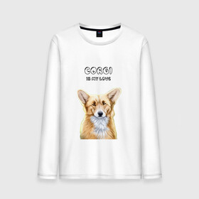 Мужской лонгслив хлопок с принтом Corgi is my Love в Рязани, 100% хлопок |  | corgi | corgi is my love | корги | собака