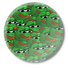 Значок с принтом Pepe The Frog в Рязани,  металл | круглая форма, металлическая застежка в виде булавки | frog | meme | memes | pepe | pepe the frog | грустная жабка | лягушка | лягушонок пепе | мем | мемы