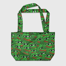 Пляжная сумка 3D с принтом Pepe The Frog в Рязани, 100% полиэстер | застегивается на металлическую кнопку; внутренний карман застегивается на молнию. Стенки укреплены специальным мягким материалом, чтобы защитить содержимое от несильных ударов
 | frog | meme | memes | pepe | pepe the frog | грустная жабка | лягушка | лягушонок пепе | мем | мемы