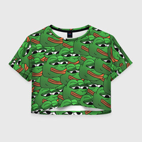 Женская футболка Crop-top 3D с принтом Pepe The Frog в Рязани, 100% полиэстер | круглая горловина, длина футболки до линии талии, рукава с отворотами | frog | meme | memes | pepe | pepe the frog | грустная жабка | лягушка | лягушонок пепе | мем | мемы