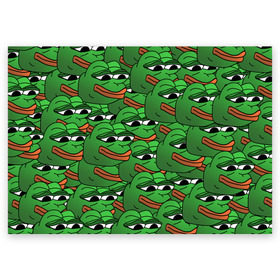 Поздравительная открытка с принтом Pepe The Frog в Рязани, 100% бумага | плотность бумаги 280 г/м2, матовая, на обратной стороне линовка и место для марки
 | frog | meme | memes | pepe | pepe the frog | грустная жабка | лягушка | лягушонок пепе | мем | мемы