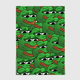 Постер с принтом Pepe The Frog в Рязани, 100% бумага
 | бумага, плотность 150 мг. Матовая, но за счет высокого коэффициента гладкости имеет небольшой блеск и дает на свету блики, но в отличии от глянцевой бумаги не покрыта лаком | frog | meme | memes | pepe | pepe the frog | грустная жабка | лягушка | лягушонок пепе | мем | мемы