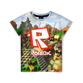 Детская футболка 3D с принтом ROBLOX в Рязани, 100% гипоаллергенный полиэфир | прямой крой, круглый вырез горловины, длина до линии бедер, чуть спущенное плечо, ткань немного тянется | Тематика изображения на принте: game | gamer | logo | roblox | игры | логотип | роблокс