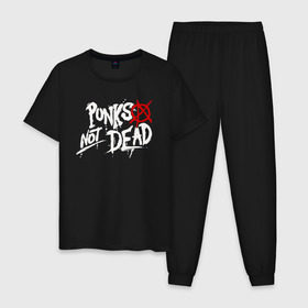 Мужская пижама хлопок с принтом Punks not dead в Рязани, 100% хлопок | брюки и футболка прямого кроя, без карманов, на брюках мягкая резинка на поясе и по низу штанин
 | anarhy | dead | not | punk | punks not dead | анархия | панк не сдох | панки