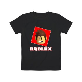 Детская футболка хлопок с принтом ROBLOX в Рязани, 100% хлопок | круглый вырез горловины, полуприлегающий силуэт, длина до линии бедер | Тематика изображения на принте: game | gamer | logo | minecraft | roblox | simulator | игра | конструктор | лого | майнкрафт | симулятор | строительство | фигура