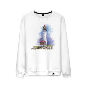 Мужской свитшот хлопок с принтом Crisp Point Lighthouse в Рязани, 100% хлопок |  | art | katie batz | lighthouse | достопримечательности | маяк | море | отдых | пляж | туристы