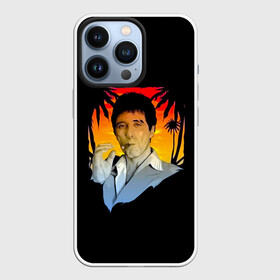 Чехол для iPhone 13 Pro с принтом Тони Монтана в Рязани,  |  | criminal | gangster | mafia | tony montana | актер | аль пачино | банда | бандит | гангстер | кино | костюм | крестный отец | криминал | лицо со шрамом | мафия | пальмы | парню | прикольная | природа | тони монтана