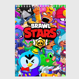 Скетчбук с принтом BRAWL STARS в Рязани, 100% бумага
 | 48 листов, плотность листов — 100 г/м2, плотность картонной обложки — 250 г/м2. Листы скреплены сверху удобной пружинной спиралью | 8 bit | 8 бит | bibi | brawl stars | crow | el brown | leon | leon shark | max | mr.p | sally leon | shark | stars | virus | werewolf | акула | биби | вирус | ворон | леон | оборотень | пингвин