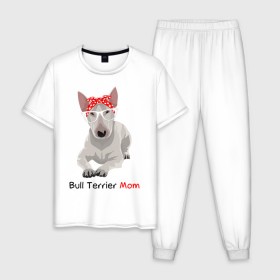 Мужская пижама хлопок с принтом Bull terrier Mom в Рязани, 100% хлопок | брюки и футболка прямого кроя, без карманов, на брюках мягкая резинка на поясе и по низу штанин
 | бультерьер | собака | собачник