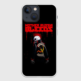 Чехол для iPhone 13 mini с принтом Mother Russia Bleeds в Рязани,  |  | 8 бит | bleeds | mother | pixel | russia | видеоигра | восьмибитная | игра | кровавая | кровоточит | кровь | куртка | мать | надпись | пиксель | пиксельная | ракез | россия | скелет | скелетон | текст | череп