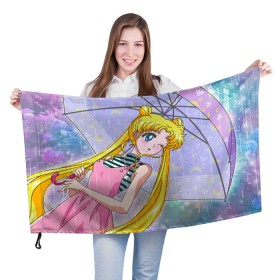 Флаг 3D с принтом Sailor Moon в Рязани, 100% полиэстер | плотность ткани — 95 г/м2, размер — 67 х 109 см. Принт наносится с одной стороны | baby | bunny | girl | like | pink | sailormoon | usagi | вода капли | воин | волосы | глаза | девушка | дождь | зайчик | зонтик | котик | кролик | лето | луна | малышка | матроска | небо | облака | природа | радуга | розовый