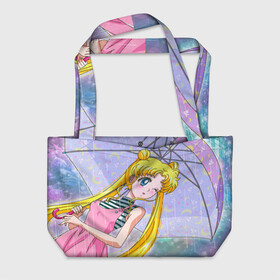 Пляжная сумка 3D с принтом Sailor Moon в Рязани, 100% полиэстер | застегивается на металлическую кнопку; внутренний карман застегивается на молнию. Стенки укреплены специальным мягким материалом, чтобы защитить содержимое от несильных ударов
 | baby | bunny | girl | like | pink | sailormoon | usagi | вода капли | воин | волосы | глаза | девушка | дождь | зайчик | зонтик | котик | кролик | лето | луна | малышка | матроска | небо | облака | природа | радуга | розовый