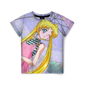 Детская футболка 3D с принтом Sailor Moon в Рязани, 100% гипоаллергенный полиэфир | прямой крой, круглый вырез горловины, длина до линии бедер, чуть спущенное плечо, ткань немного тянется | Тематика изображения на принте: baby | bunny | girl | like | pink | sailormoon | usagi | вода капли | воин | волосы | глаза | девушка | дождь | зайчик | зонтик | котик | кролик | лето | луна | малышка | матроска | небо | облака | природа | радуга | розовый