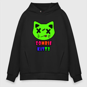 Мужское худи Oversize хлопок с принтом Zombie Kitty в Рязани, френч-терри — 70% хлопок, 30% полиэстер. Мягкий теплый начес внутри —100% хлопок | боковые карманы, эластичные манжеты и нижняя кромка, капюшон на магнитной кнопке | Тематика изображения на принте: зомби | каваи | кислота | кот | котик | кошка | милый | монстр | пиксельный арт | радуга | яркий