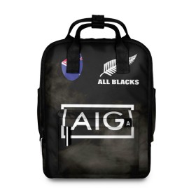 Женский рюкзак 3D с принтом ALL BLACKS в Рязани, 100% полиэстер | лямки с регулируемой длиной, сверху ручки, чтобы рюкзак нести как сумку. Основное отделение закрывается на молнию, как и внешний карман. Внутри два дополнительных кармана, один из которых закрывается на молнию. По бокам два дополнительных кармашка, куда поместится маленькая бутылочка
 | Тематика изображения на принте: all blacks | new zealandd | rugby | новая зеландия | олл блэкс | регби | хака