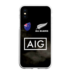 Чехол для iPhone XS Max матовый с принтом ALL BLACKS в Рязани, Силикон | Область печати: задняя сторона чехла, без боковых панелей | Тематика изображения на принте: all blacks | new zealandd | rugby | новая зеландия | олл блэкс | регби | хака