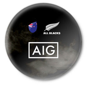 Значок с принтом ALL BLACKS в Рязани,  металл | круглая форма, металлическая застежка в виде булавки | all blacks | new zealandd | rugby | новая зеландия | олл блэкс | регби | хака
