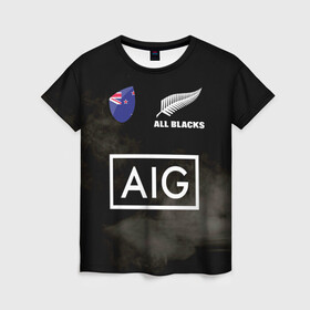 Женская футболка 3D с принтом ALL BLACKS в Рязани, 100% полиэфир ( синтетическое хлопкоподобное полотно) | прямой крой, круглый вырез горловины, длина до линии бедер | Тематика изображения на принте: all blacks | new zealandd | rugby | новая зеландия | олл блэкс | регби | хака