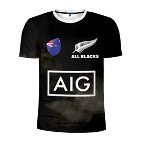 Мужская футболка 3D спортивная с принтом ALL BLACKS в Рязани, 100% полиэстер с улучшенными характеристиками | приталенный силуэт, круглая горловина, широкие плечи, сужается к линии бедра | Тематика изображения на принте: all blacks | new zealandd | rugby | новая зеландия | олл блэкс | регби | хака