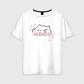 Женская футболка хлопок Oversize с принтом Bongo Cat в Рязани, 100% хлопок | свободный крой, круглый ворот, спущенный рукав, длина до линии бедер
 | bongo cat | кот | котики | мемы