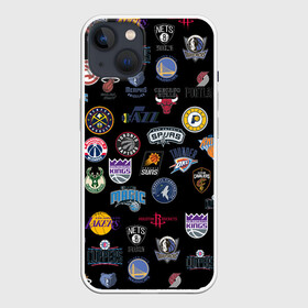 Чехол для iPhone 13 с принтом NBA Pattern | НБА Паттерн в Рязани,  |  | basketball | boston celtics | brooklyn nets | nba | new york knicks | philadel | toronto raptors | баскетбол | бостон селтикс | бруклин нетс | нба | нью йорк никс | спорт | торонто рэпторс | филадельфия 76ерс