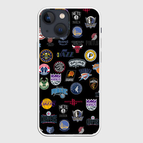 Чехол для iPhone 13 mini с принтом NBA Pattern | НБА Паттерн в Рязани,  |  | basketball | boston celtics | brooklyn nets | nba | new york knicks | philadel | toronto raptors | баскетбол | бостон селтикс | бруклин нетс | нба | нью йорк никс | спорт | торонто рэпторс | филадельфия 76ерс