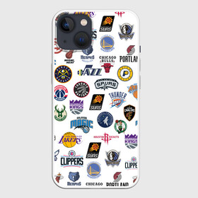 Чехол для iPhone 13 с принтом NBA Pattern | НБА Паттерн в Рязани,  |  | basketball | boston celtics | brooklyn nets | nba | new york knicks | philadel | toronto raptors | баскетбол | бостон селтикс | бруклин нетс | нба | нью йорк никс | спорт | торонто рэпторс | филадельфия 76ерс