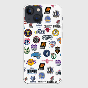 Чехол для iPhone 13 mini с принтом NBA Pattern | НБА Паттерн в Рязани,  |  | basketball | boston celtics | brooklyn nets | nba | new york knicks | philadel | toronto raptors | баскетбол | бостон селтикс | бруклин нетс | нба | нью йорк никс | спорт | торонто рэпторс | филадельфия 76ерс