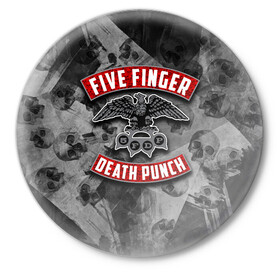 Значок с принтом Five Finger Death Punch в Рязани,  металл | круглая форма, металлическая застежка в виде булавки | 5fdp | death | ffdp | finger | five | five finger death punch | punch | грув метал