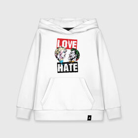 Детская толстовка хлопок с принтом Love Hate в Рязани, 100% хлопок | Круглый горловой вырез, эластичные манжеты, пояс, капюшен | harleen quinzel | harley | harley quin | harley quinn | shtatharley | джокер | джокир | лав | сердца | харли квин | харли квинн | харли куин | харли куинн | харлин квинзель | хейт