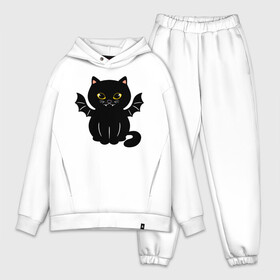 Мужской костюм хлопок OVERSIZE с принтом Black angel в Рязани,  |  | angel | black | cat | ears | eyes | fangs | kitten | moustache | nose | paws | tail | wings | клыки | кот | кошка | крылья | нос | усы | уши | хвост | черный