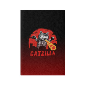 Обложка для паспорта матовая кожа с принтом CATZILLA в Рязани, натуральная матовая кожа | размер 19,3 х 13,7 см; прозрачные пластиковые крепления | catzilla | годзилла | кот | котик | кошка | кэтзилла | мимими | прикол | прикольная