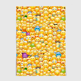 Постер с принтом Смайлики Emoji в Рязани, 100% бумага
 | бумага, плотность 150 мг. Матовая, но за счет высокого коэффициента гладкости имеет небольшой блеск и дает на свету блики, но в отличии от глянцевой бумаги не покрыта лаком | emoji | smile | sticker | грусть | любовь | печаль | плачь | смайлики | стикеры | текстура | улыбка | эмоджи | эмодзи